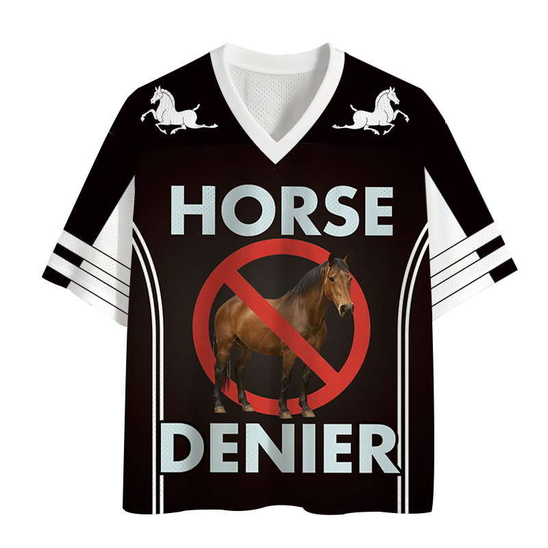 Modecanvas Funny Horse Denier Conspiracy Theory Black Mesh Jersey-modecanvas