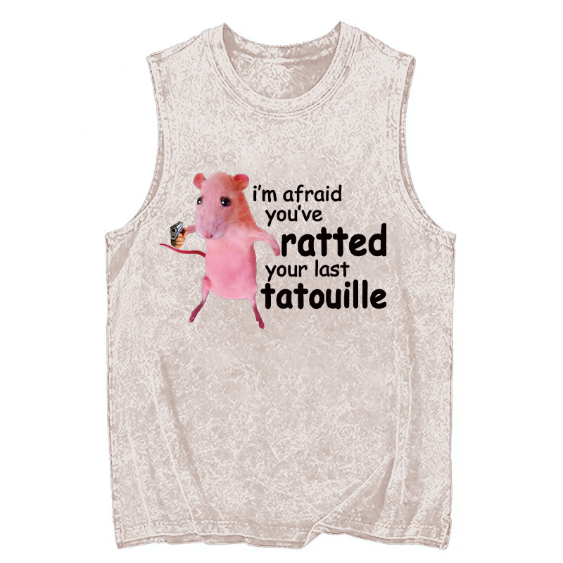 Modecanvas Funny Pink Rat Meme DTG Printing Washed Tank-modecanvas