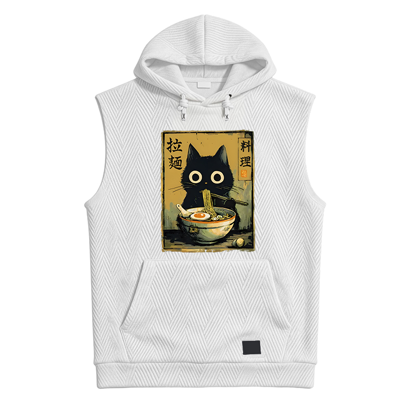 Modecanvas Cute Black Cat Eating Ramen Hooded Tank