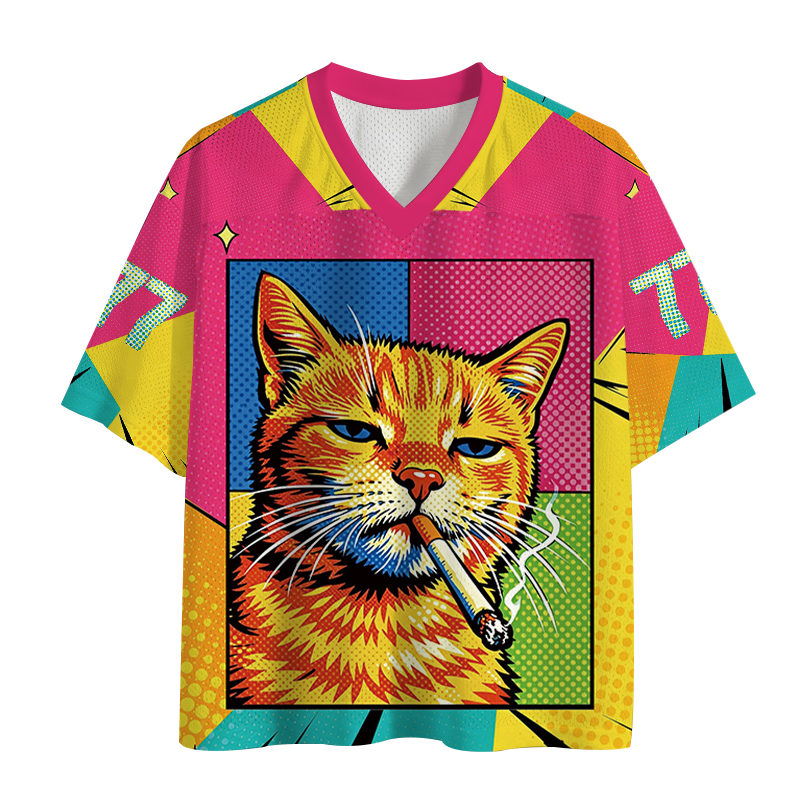 Modecanvas Cat Smoking Cigarette Mesh Jersey-modecanvas