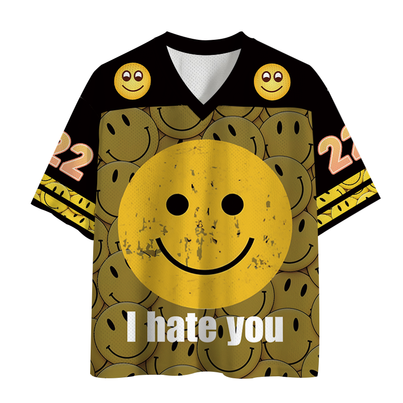 Modecanvas I Hate You Smiley Face Mesh Jersey-modecanvas