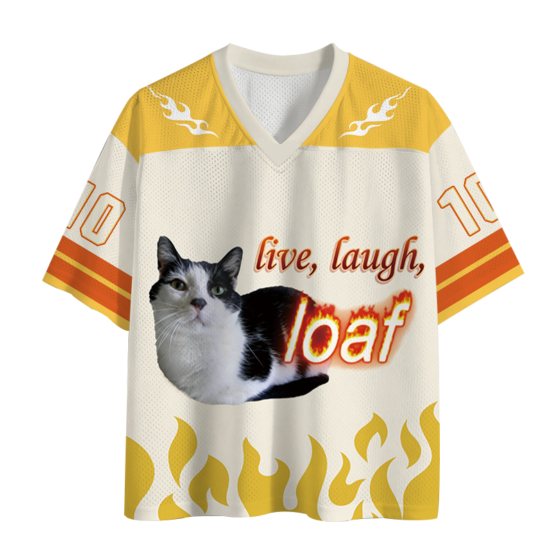 Modecanvas Live Laugh Loaf Cat Mesh Jersey-modecanvas