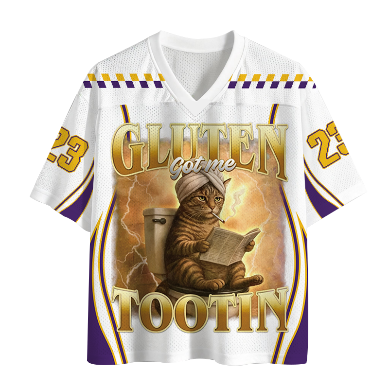 Modecanvas Gluten Got Me Tootin Funny Cat Meme Mesh Jersey-modecanvas