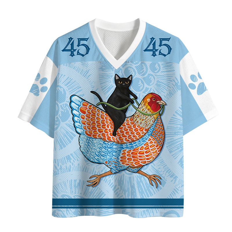 Modecanvas Black Cat On a Wyandotte Chicken Mesh Jersey-modecanvas