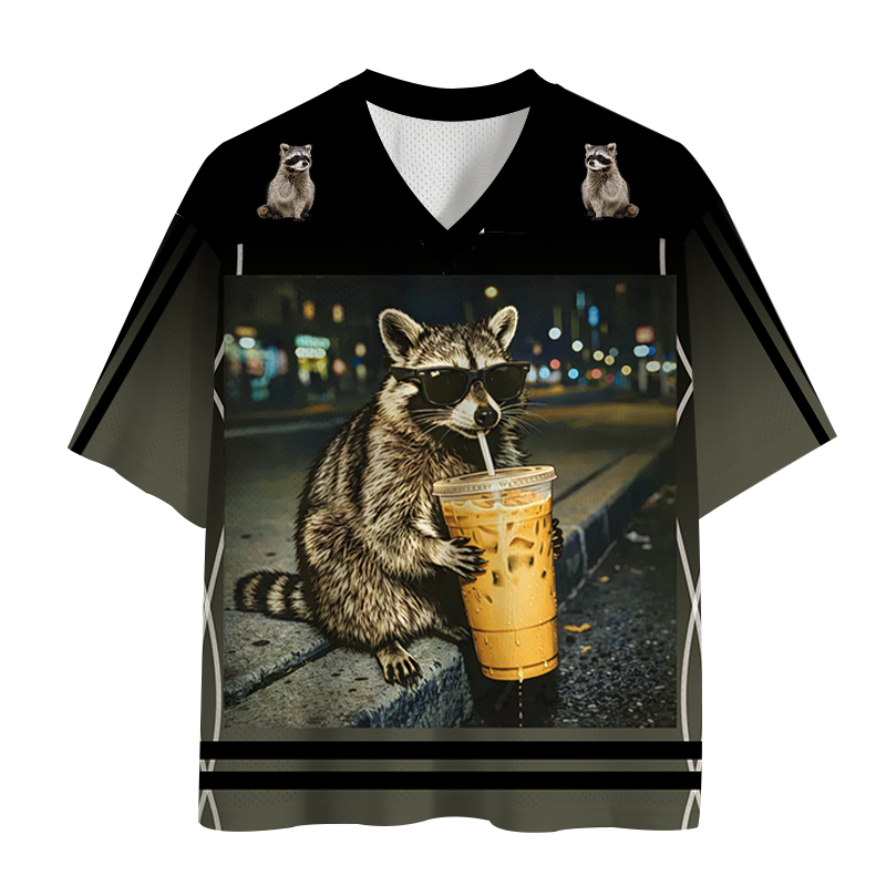 Modecanvas Racoon with a Ice Coffee Mesh Jersey-modecanvas