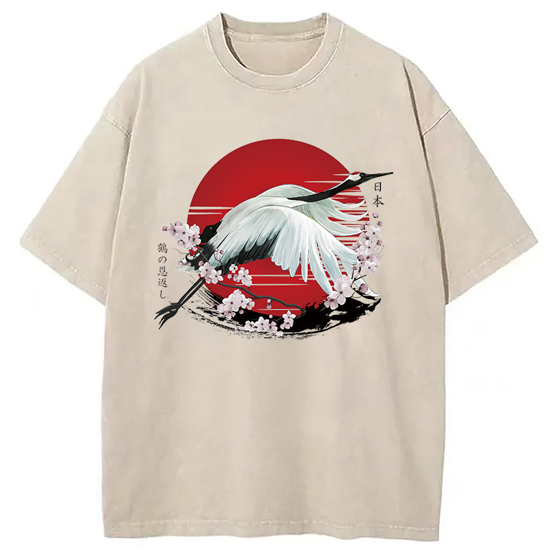 Modecanvas Japanese Crane Tsuru Washed T-Shirt