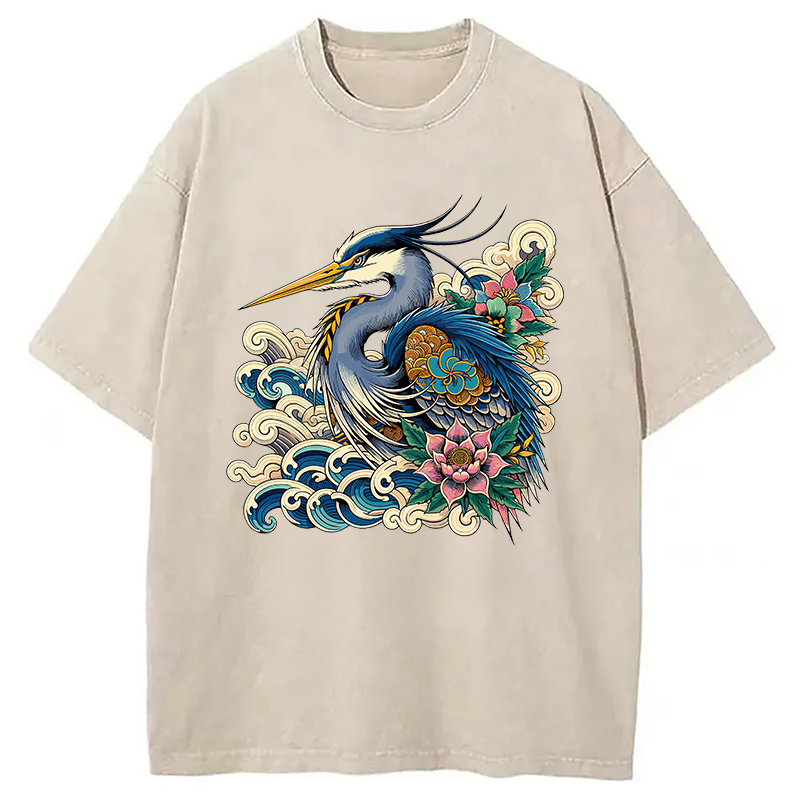 Modecanvas Japanese Blue Heron Washed T-Shirt