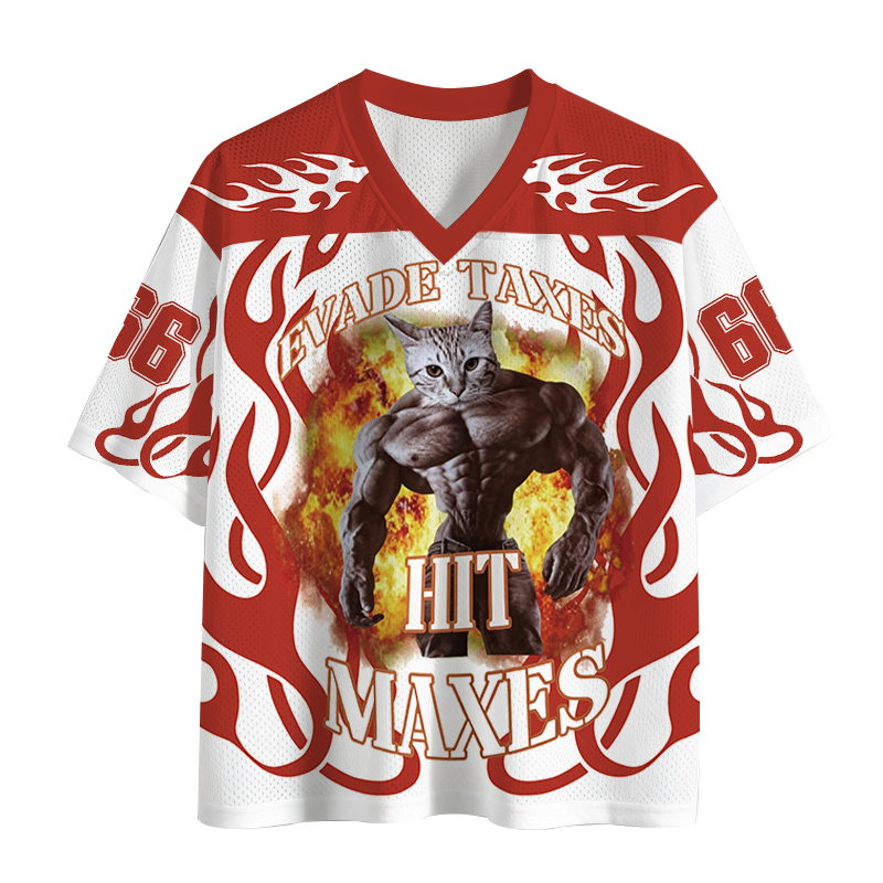 Modecanvas Evade Taxes Hit Maxes Cat Gym Meme Mesh Jersey-modecanvas