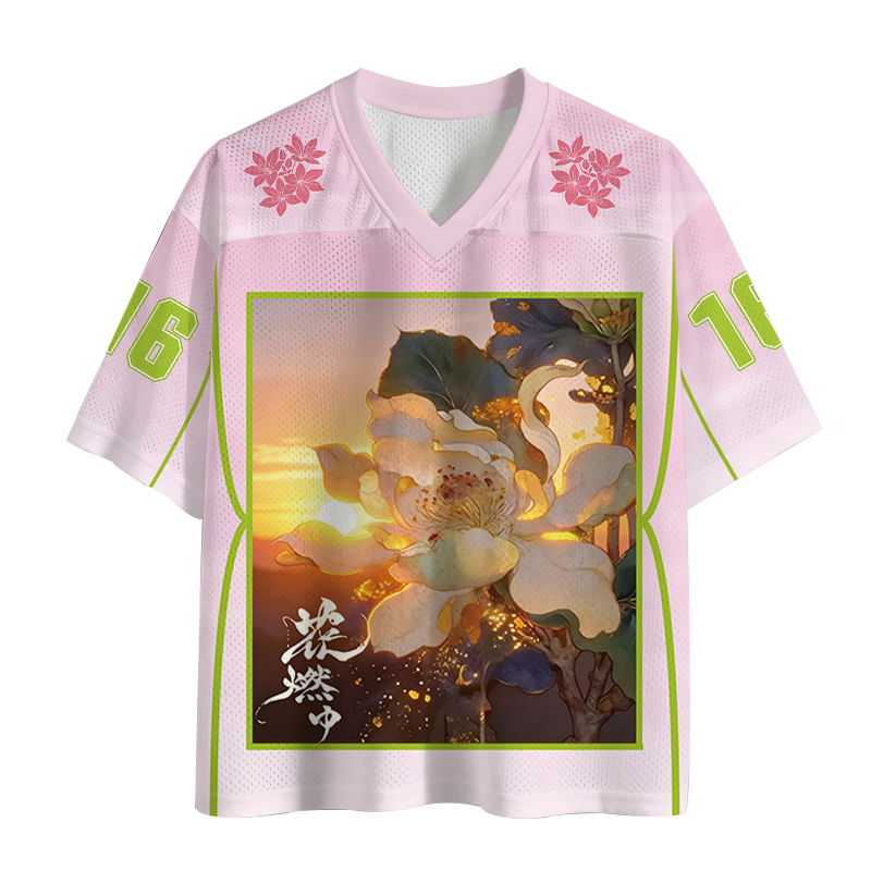 Modecanvas Lotus Adorned With Golden Specks Mesh Jersey-modecanvas