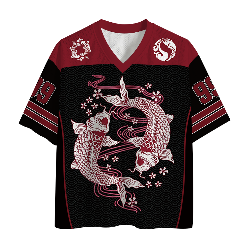 Modecanvas Red Koi Wave Mesh Jersey-modecanvas