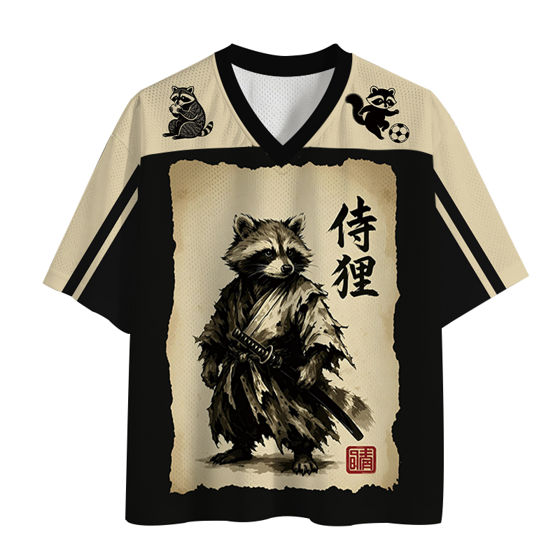 Modecanvas Retro Raccoon Samurai Mesh Jersey-modecanvas