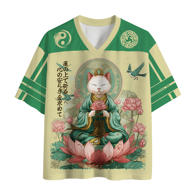 Modecanvas Zen Cat Lotus Serenity Mesh Jersey-modecanvas