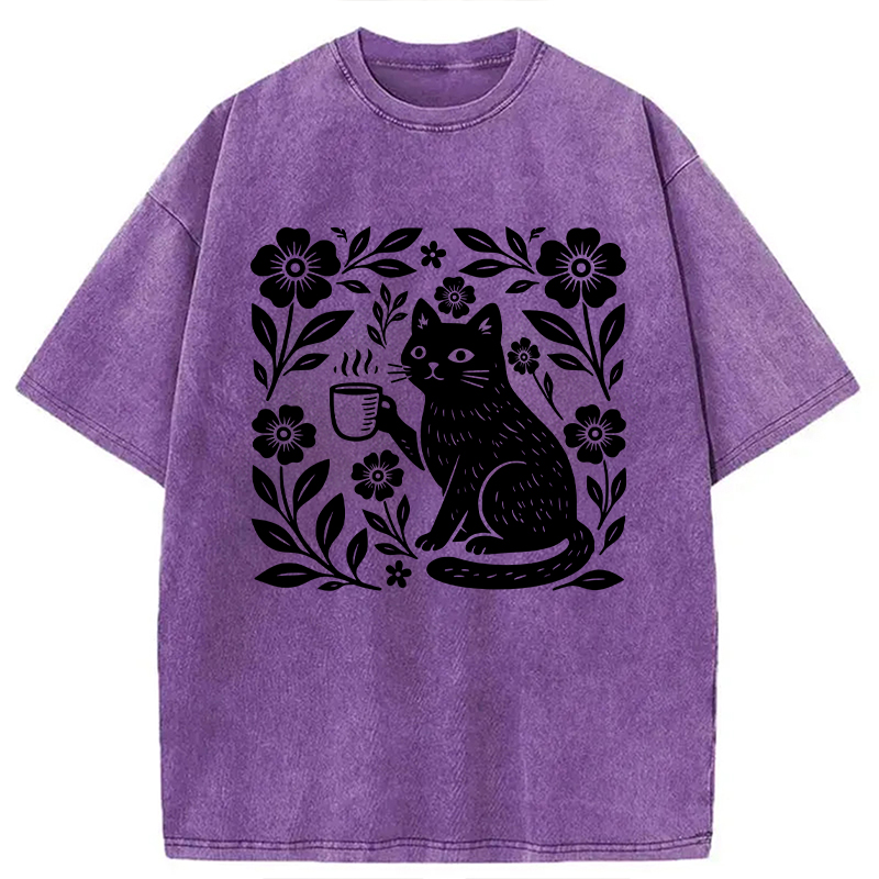 Modecanvas Boho Cat DTG Printing Washed T-Shirt