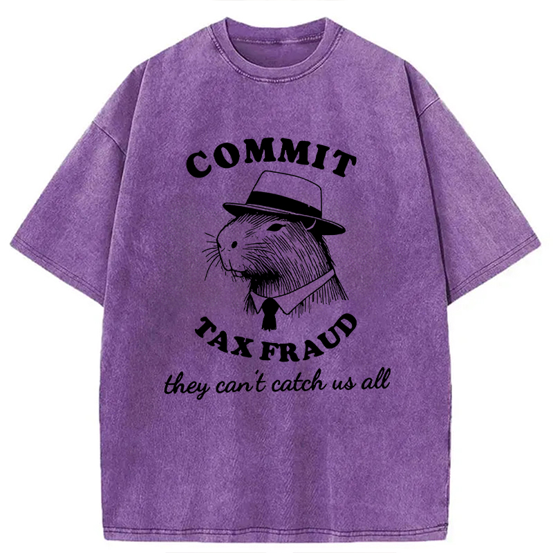 Modecanvas Funny Capybara Tax Fraud DTG Printing Washed T-Shirt