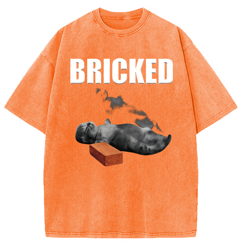 Modecanvas Bricked Funny Cat Knocked Out DTG Printing Washed T-Shirt