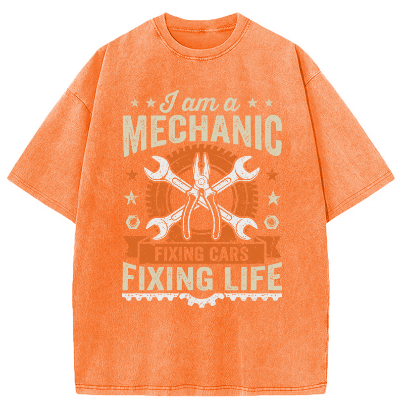Modecanvas Funny Mechanic Fixing Cars Humor DTG Printing Washed T-Shirt