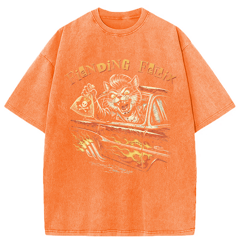 Modecanvas Fiending Felix Degenerate Cat DTG Printing Washed T-Shirt