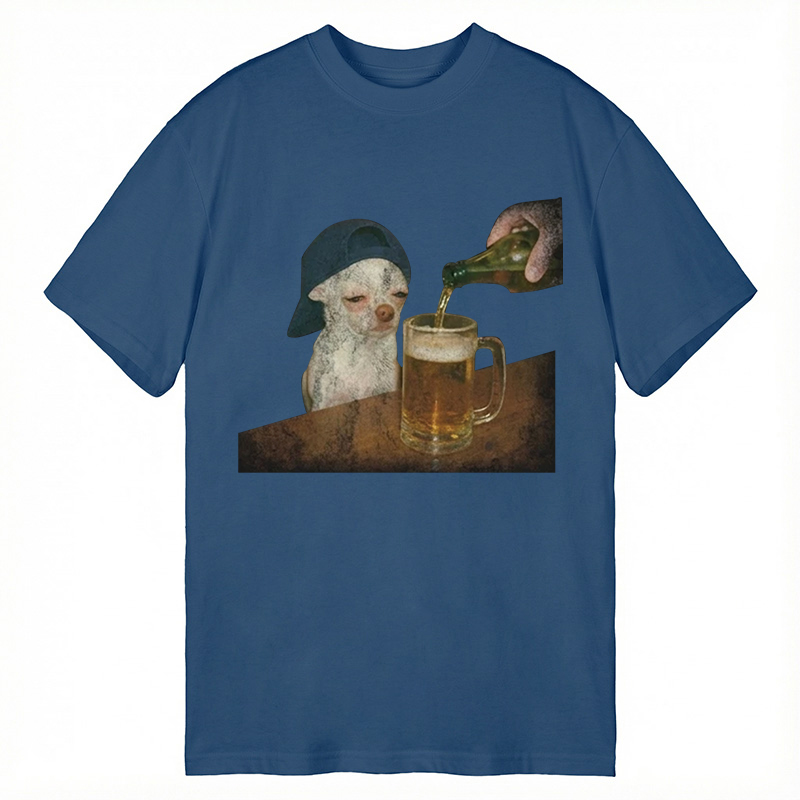 Modecanvas Funny Dog Drinking Beer DTG Printing Classic T-Shirt-modecanvas