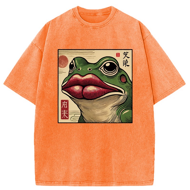 Modecanvas Funny Japanese Ukiyo-e Frog Washed T-Shirt