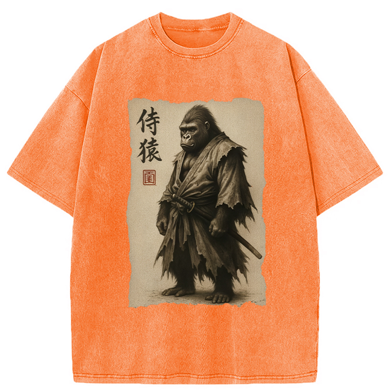 Modecanvas Samurai Gorilla Washed T-Shirt-modecanvas