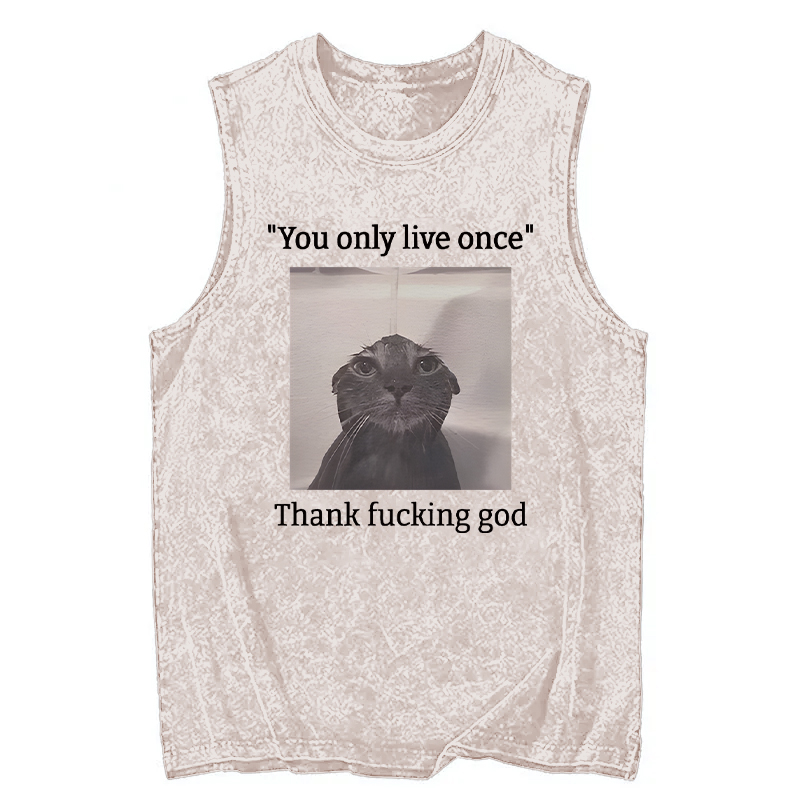 Modecanvas Funny Depressed Meme Cat DTG Printing Washed Tank-modecanvas
