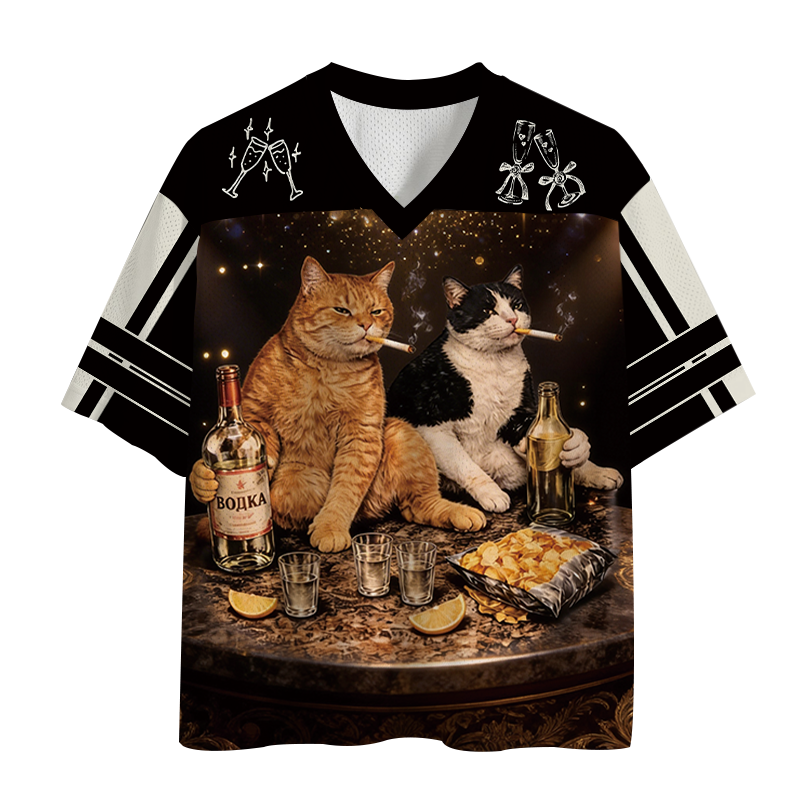 Modecanvas Funny Smoking Cat Mesh Jersey-modecanvas