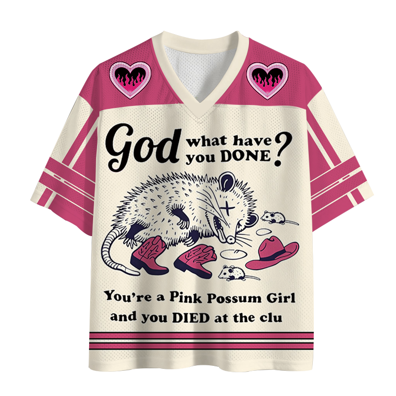 Modecanvas God What You Done? Pink Possum Girl Mesh Jersey-modecanvas