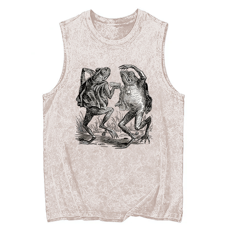 Modecanvas Dancing Frog Japanese DTG Printing Washed Tank-modecanvas