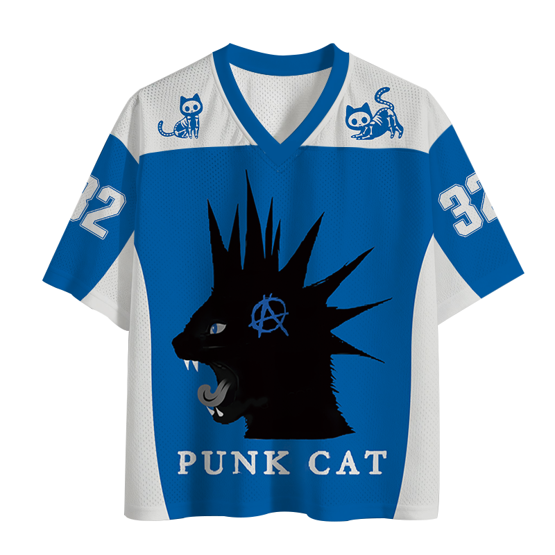 Modecanvas Punk Cat Funny Mesh Jersey-modecanvas
