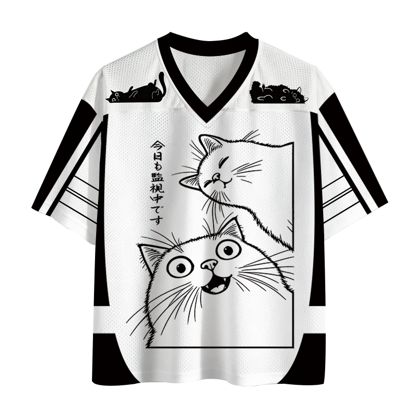 Modecanvas Two Cats Are Watching Mesh Jersey-modecanvas