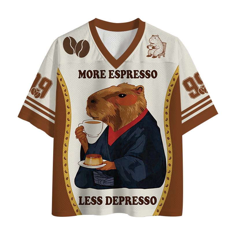 Modecanvas The Elegant Capybara Drinking Coffee Mesh Jersey-modecanvas
