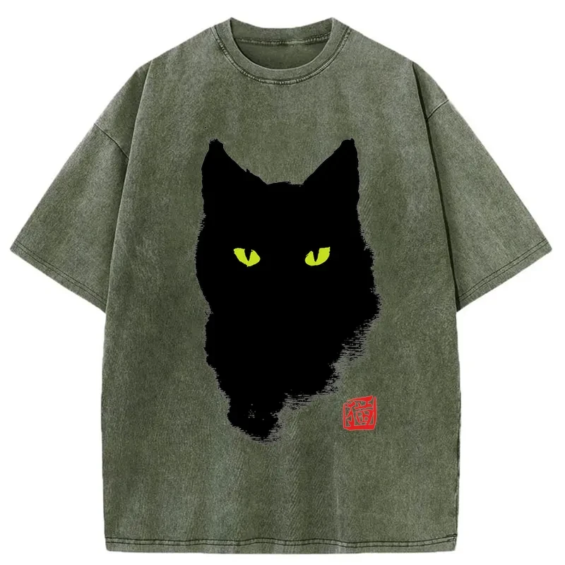 Modecanvas Cat Sharp Gaze Washed T-Shirt
