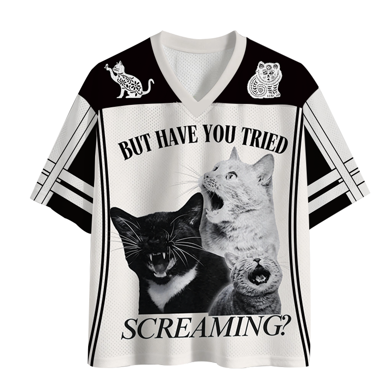 Modecanvas Funny Screaming Cat Mesh Jersey-modecanvas