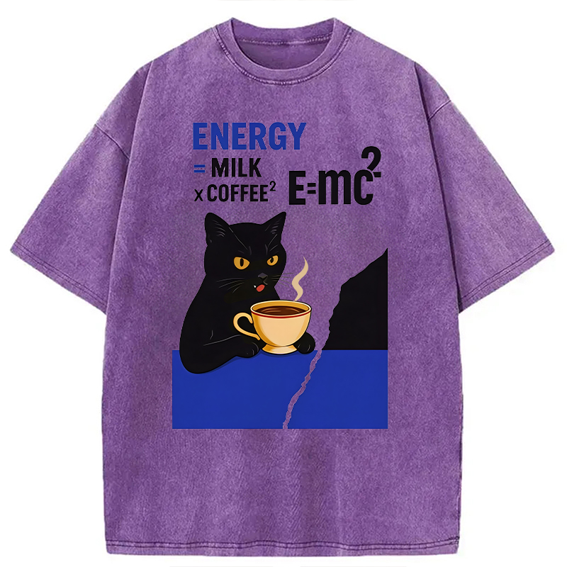 Modecanvas Cat Coffee Energy Formula DTG Printing Washed T-Shirt