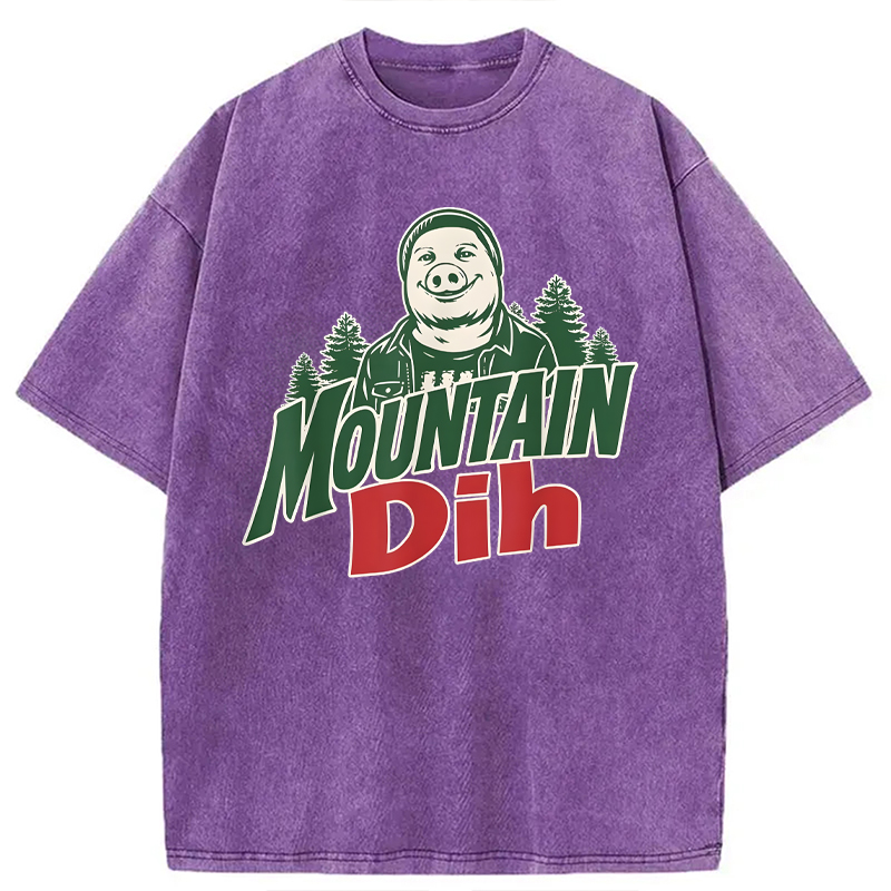 Modecanvas Mountain Dih John Pork Brainrot Meme DTG Printing Washed T-Shirt
