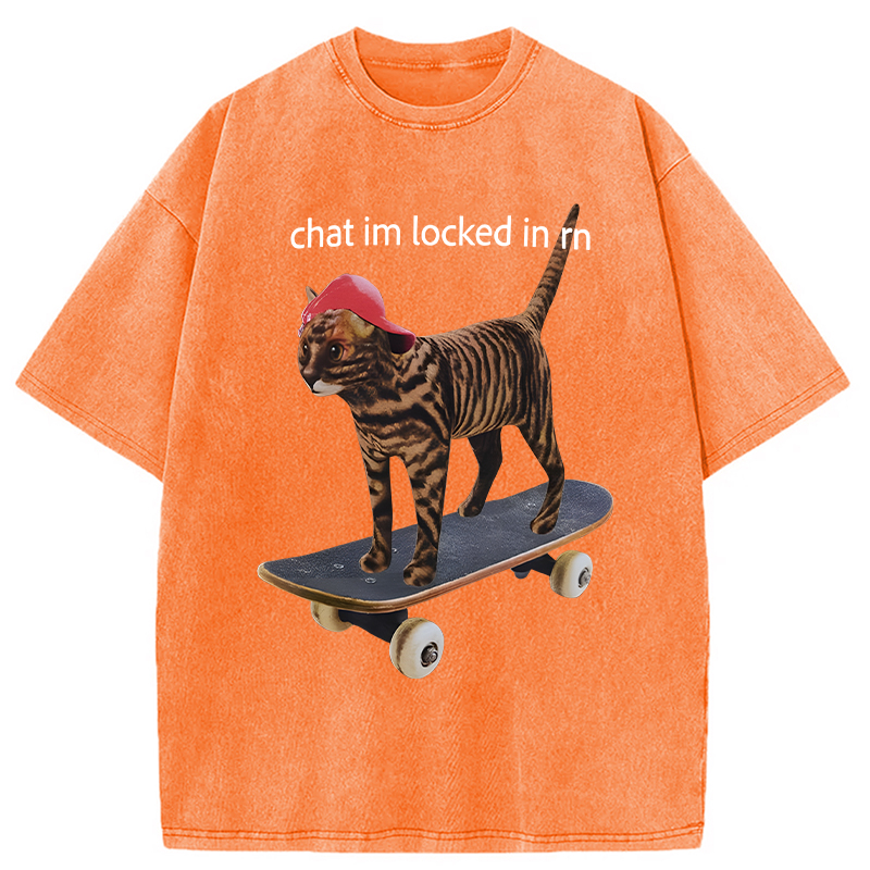 Modecanvas Locked In Skateboard Cat DTG Printing Washed T-Shirt