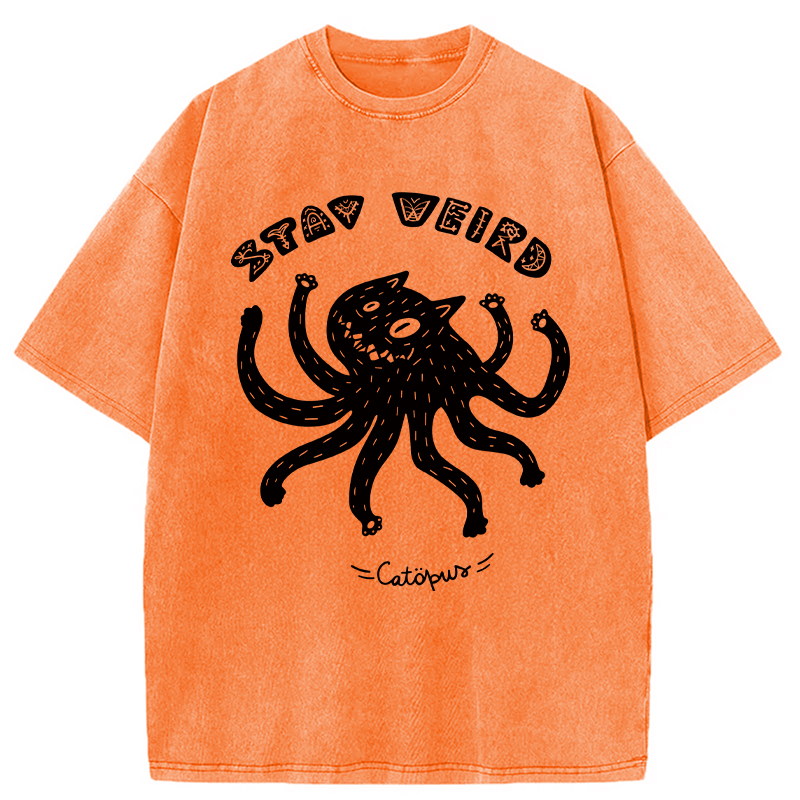 Modecanvas STAY WEIRD Catopus DTG Printing Washed T-Shirt