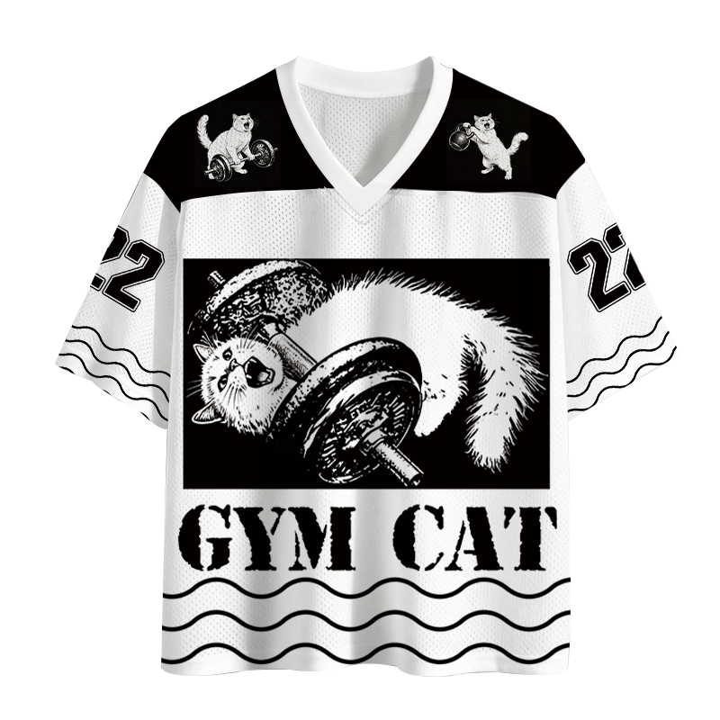 Modecanvas Cat Pumping Iron At The Gym Mesh Jersey-modecanvas