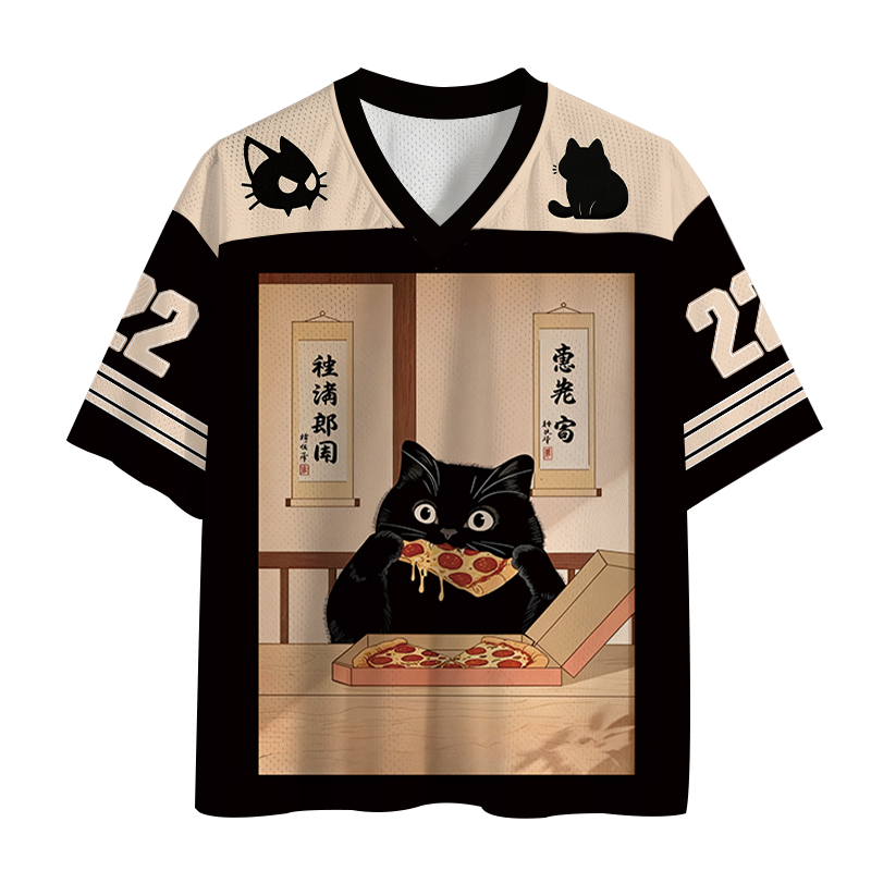 Modecanvas Black Cat Pizza Ukiyo-e Mesh Jersey-modecanvas
