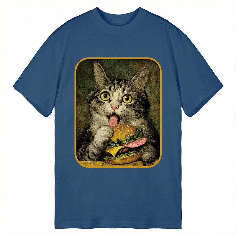 Modecanvas Trying to Eat Burger Funny Cute Cat DTG Printing Classic T-Shirt-modecanvas