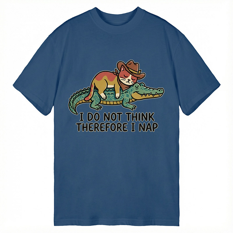Modecanvas I Do Not Think Therefore I Nap Funny Western Cat DTG Printing Classic T-Shirt-modecanvas