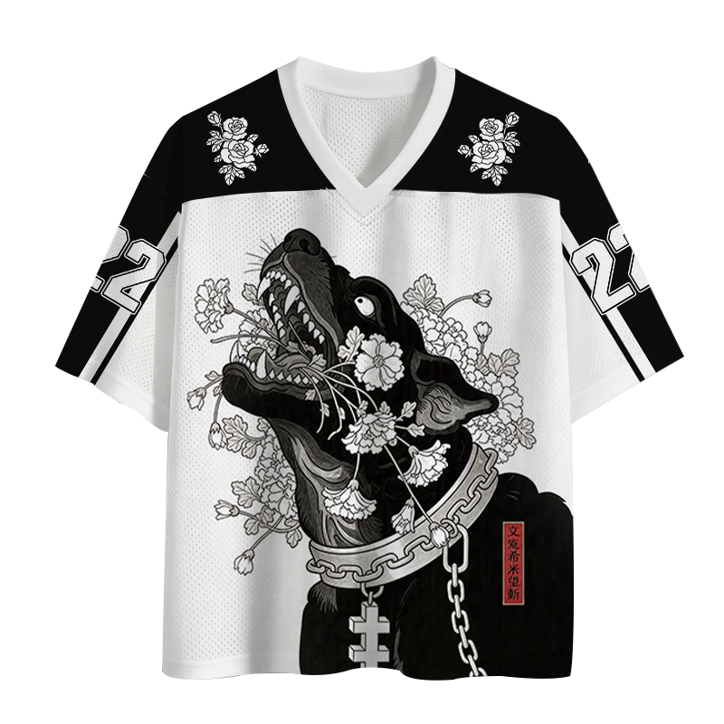 Modecanvas Flowers Black Dog Mesh Jersey-modecanvas