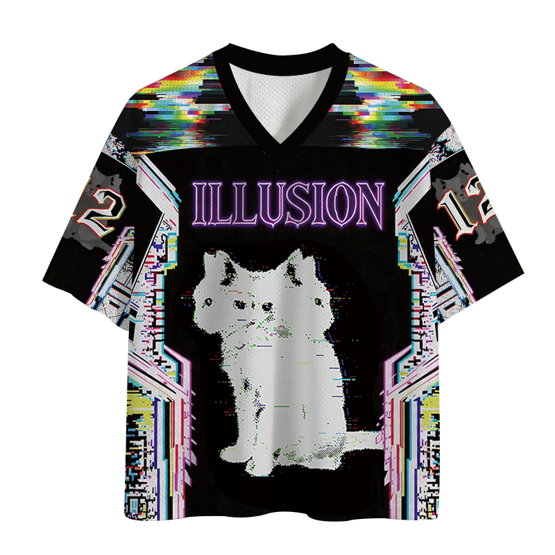 Modecanvas Glitch Cat Illusion Mesh Jersey-modecanvas