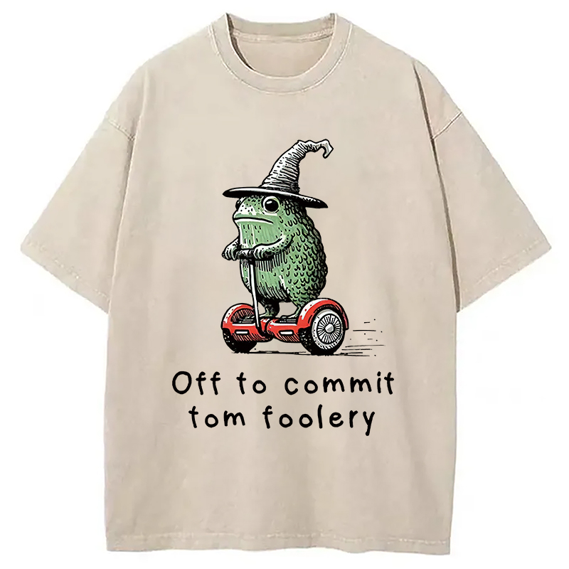 Modecanvas Frog Riding A Balance Scooter Washed T-Shirt-modecanvas