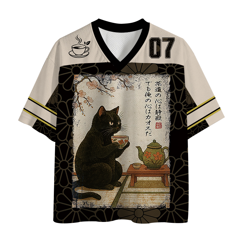 Modecanvas Tea Time With A Black Cat Mesh Jersey-modecanvas