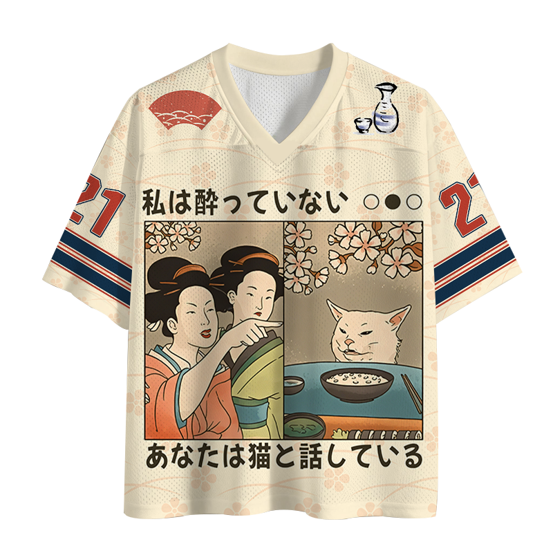Modecanvas Japanese Woman Shouting at a Cat Mesh Jersey-modecanvas