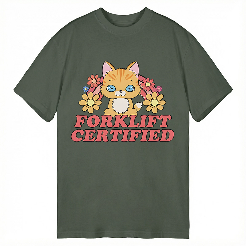Modecanvas Forklift Certified Cat Meme DTG Printing Classic T-Shirt-modecanvas