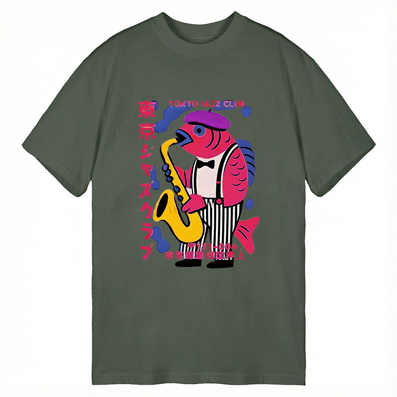 Modecanvas Fish in Band Playing Saxophone DTG Printing Classic T-Shirt-modecanvas