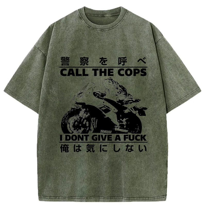 Modecanvas Funny Frog Riding A Motorcycle Washed T-Shirt