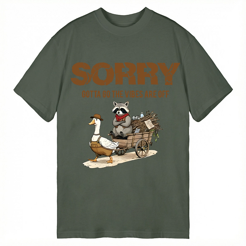 Modecanvas Sorry Gotta Go The Vibes Are Off Funny Raccoon DTG Printing Classic T-Shirt-modecanvas